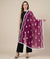 Wine Nazneen Chiffon Embroidered Dupatta with Floral Work
