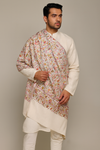 Printed Bamboo Silk Mens Shawl – White Floral Classic Wrap (80 x 40 Inches)