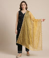 Designer Twill Net Women Gold Dupatta with 2 Side Scalloped Border & Buti Embellishment