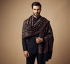 Mir-e-Khas Men's Kashmir-Inspired Jamawar Floral Paisley Vine Blue Shawl
