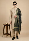 Banarasi Silk Mens Dupatta – Black with Zari Buta & Border Work