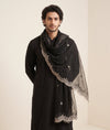 Black Organza Mens Dupatta – Scalloped Cutwork Border with Buti Work