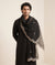 Black Organza Mens Dupatta – Scalloped Cutwork Border with Buti Work