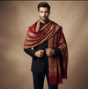 Mir-e-Khas Men's Mughal Palace Scenic Jacquard Woven Red Shawl with Zari Work