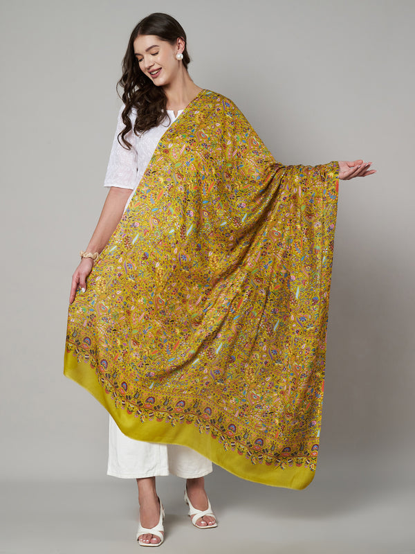 Printed Bamboo Silk Women Shawl – Mustard Floral Statement Wrap (80 x 40 Inches)