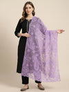 Lavender Organza Embroidered Dupatta for Women with Paisley & Floral
