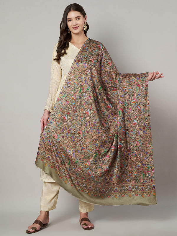 Printed Bamboo Silk Women Shawl – Bottle Green Floral Statement Wrap (80 x 40 Inches)