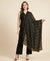 Black Nazneen Chiffon Dupatta with Multicolor Stripes & Pom Pom Border