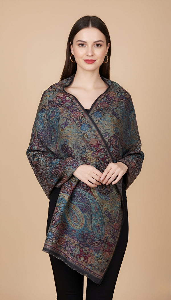 Bamboo Silk Kani Work Cutwork Women Shawl – Multicolor Elegance (80 x 40 Inches)