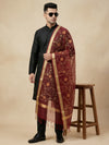 Organza Meena Jaal Mens Dupatta – Maroon with Gold Woven Design