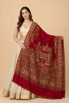 Naqsh-e-Kashmir Inspired Mughal Palace Scenic Jacquard Woven Red Shawl with Zari Work