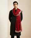 Red Twill Net Mens Dupatta – Scalloped Cutwork Border with Buti Work
