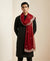 Red Twill Net Mens Dupatta – Scalloped Cutwork Border with Buti Work