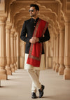 Red Woolen Mens Shawl with Traditional Multicolour Embroidered Border (80 x 40 Inches)