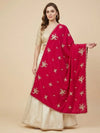 Luxe Chinon Womens Pink Dupatta with Floral Diamond Work & Lace Border