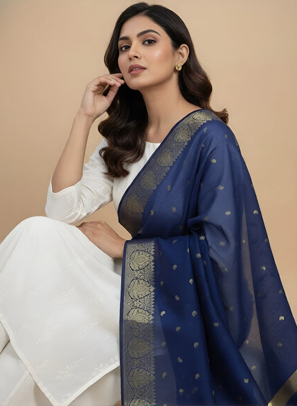 Blue Woven Ethnic Motif Dupatta | Elegant Traditional Drape