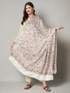 Printed Bamboo Silk Women Shawl – White Floral Statement Wrap (80 x 40 Inches)