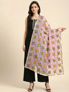 Chinon Phulkari Women Pink Dupatta with Traditional Motif Work & Tape Border