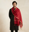 Cotton Mens Dupatta – Maroon with Golden Border & Tassel Finish