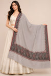 Naqsh-e-Kashmir Woven Kani Jacquard Border Grey Shawl | Wool Blend