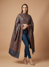 Regal Floral & Paisley Kani Weave Wool Blend Grey Stole