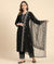 Black Organza Women Dupatta – Scalloped Cutwork Border with Buti Work