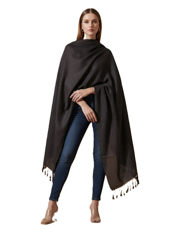 Everyday Solid Textured Viscose Black Women's Stole | Lightweight Wrap