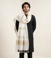 Cotton Cut Work Mens Dupatta – White Gold Tone with Woven Design
