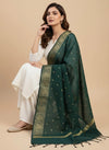 Green Woven Ethnic Motif Dupatta | Elegant Traditional Drape