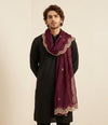 Wine Organza Mens Dupatta – Scalloped Cutwork Border with Buti Work