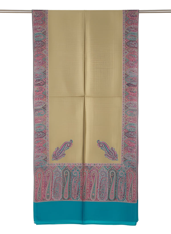 Bamboo Silk Gold Mens Shawl with Ornate Paisley Border | Classic Heritage Wrap (80 × 40 Inches)