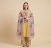 Luxe Organza Women Pink Dupatta with Handbrush Floral Art & Beads