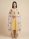 Luxe Organza Women White Dupatta with Handbrush Floral Art & Beads