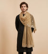 Gold Twill Net Mens Dupatta – Scalloped Cutwork Border with Buti Work