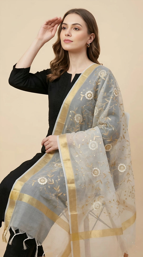 White Organza Meena Jaal Dupatta | Elegant Sheer Festive Drape