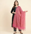 Pink Cotton Dupatta with Golden Stripe Weave & Tassel Border