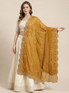 Luxe Rangoli Women Gold Dupatta with 4 Side Scalloped Embroidered Border & Buti Embellishment