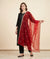 Designer Twill Net Women Red Dupatta with 2 Side Scalloped Border & Buti Embellishment