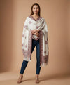 Regal Kani Woven Paisley Border Wool Blend White Stole | Kashmiri Inspired
