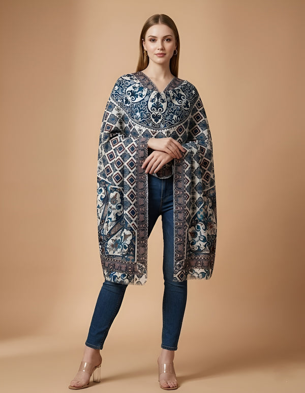 Signature Bamboo Silk Printed Stole | Heritage Floral & Geometric Ethnic Print