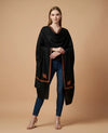Regal Woven Border Accent Corner Wool Blend Black Stole| Kashmiri Inspired