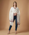 Regal Woven Border Accent Corner Wool Blend White Stole | Kashmiri Inspired