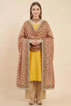 Luxe Heritage Phulkari Chinon Embroidered Peach Dupatta with Lace Border