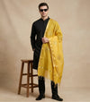 Organza Zari Buta Mens Dupatta – Yellow Tone with Gold Woven Design