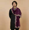 Wine Twill Net Mens Dupatta – Scalloped Cutwork Border with Buti Work
