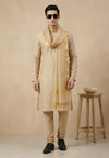 Cotton Silk Mens Dupatta – Gold with Zari Buta & Border Work
