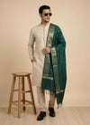 Banarasi Silk Mens Dupatta – Green with Zari Buta & Border Work