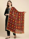 Chinon Phulkari Women Maroon Dupatta with Traditional Motif Work & Tape Border