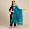 Blue Cotton Dupatta with Golden Border | Lightweight Ethnic Wrap