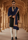 Solid Blue Woolen Mens Shawl with Rich Embroidered Border – 80 x 40 Inches